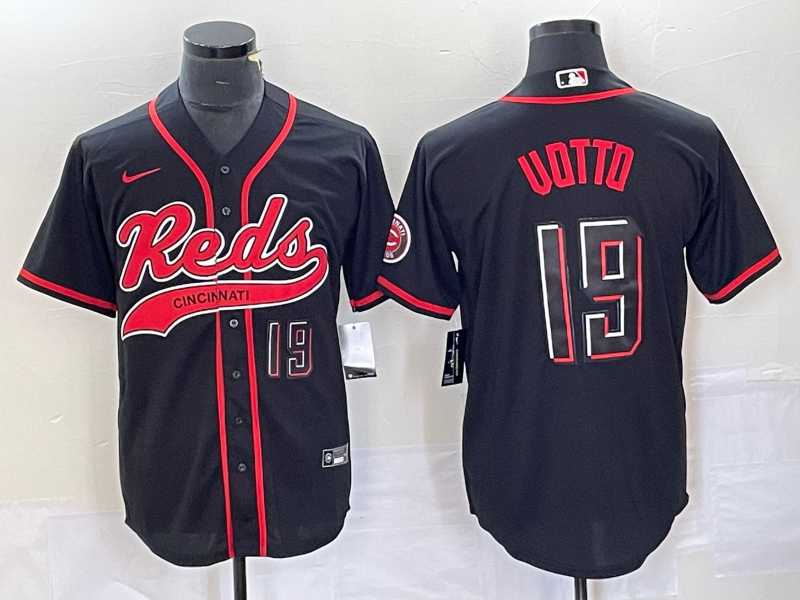 Mens Cincinnati Reds #19 Joey Votto Number Black 2023 City Connect Cool Base Stitched Jersey->cincinnati reds->MLB Jersey